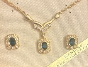 NOS Vintage Macy’s Austrian Crystal Necklace Earrings Set 18”